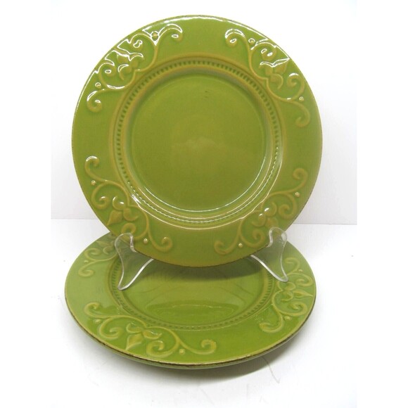 Demdaco Sapore 2004 Deb Hrabik Set Of 2 Hand Painted Green Salad Plates EUC - Picture 1 of 8